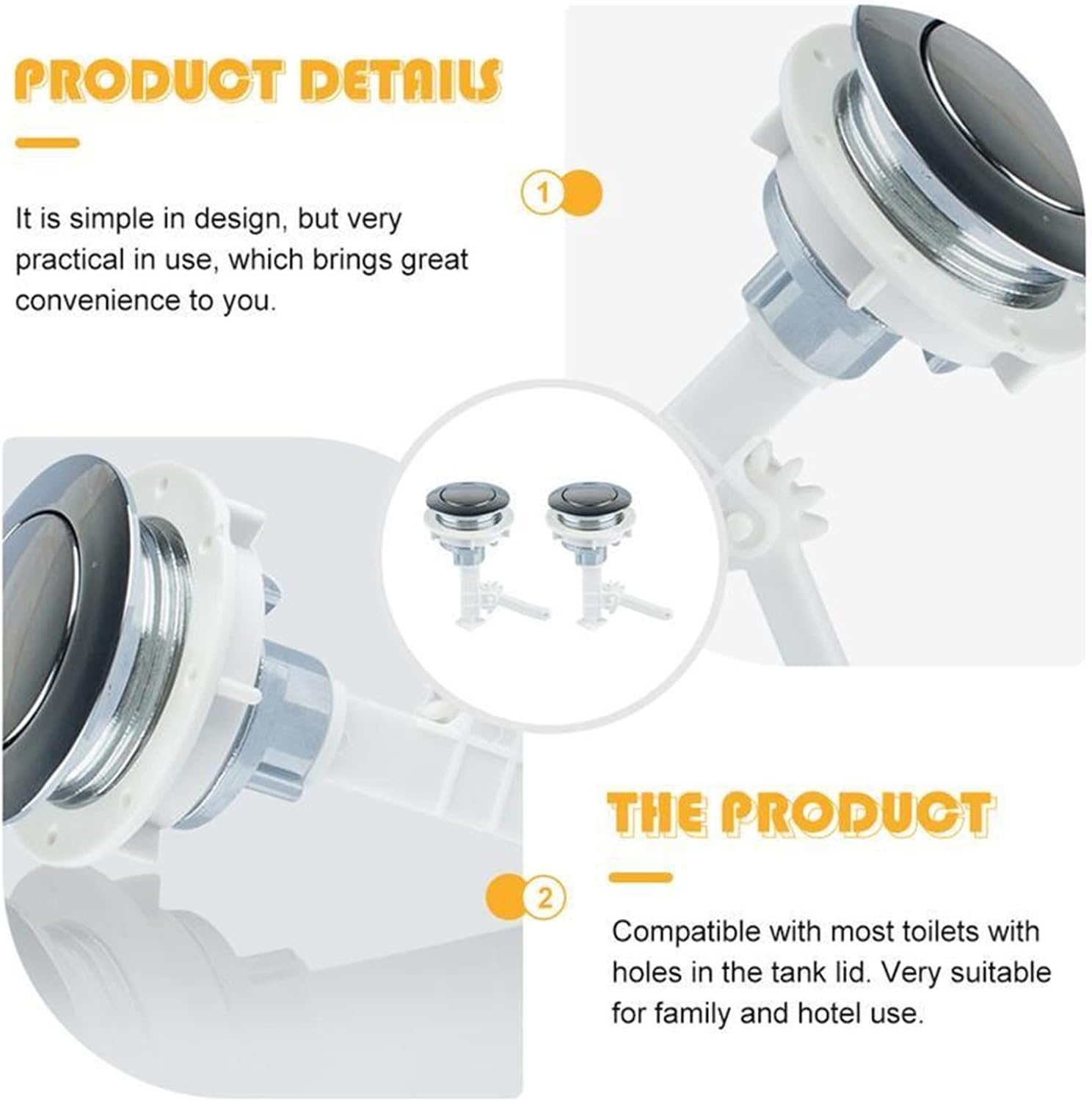 Flushing Toilet Button,Toilet Button, 2Pcs Water Toilet Buttons Universal Toilet Tank Switch Buttons Round Shape Toilet Push Flush Buttons Bathroom Toilet Accessories Toilet Tank Button