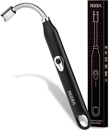 REIDEA Encendedor de velas eléctrico F2, recargable por USB, flexible, con interruptor de seguridad oculto, pantalla de batería LED, plasma sin