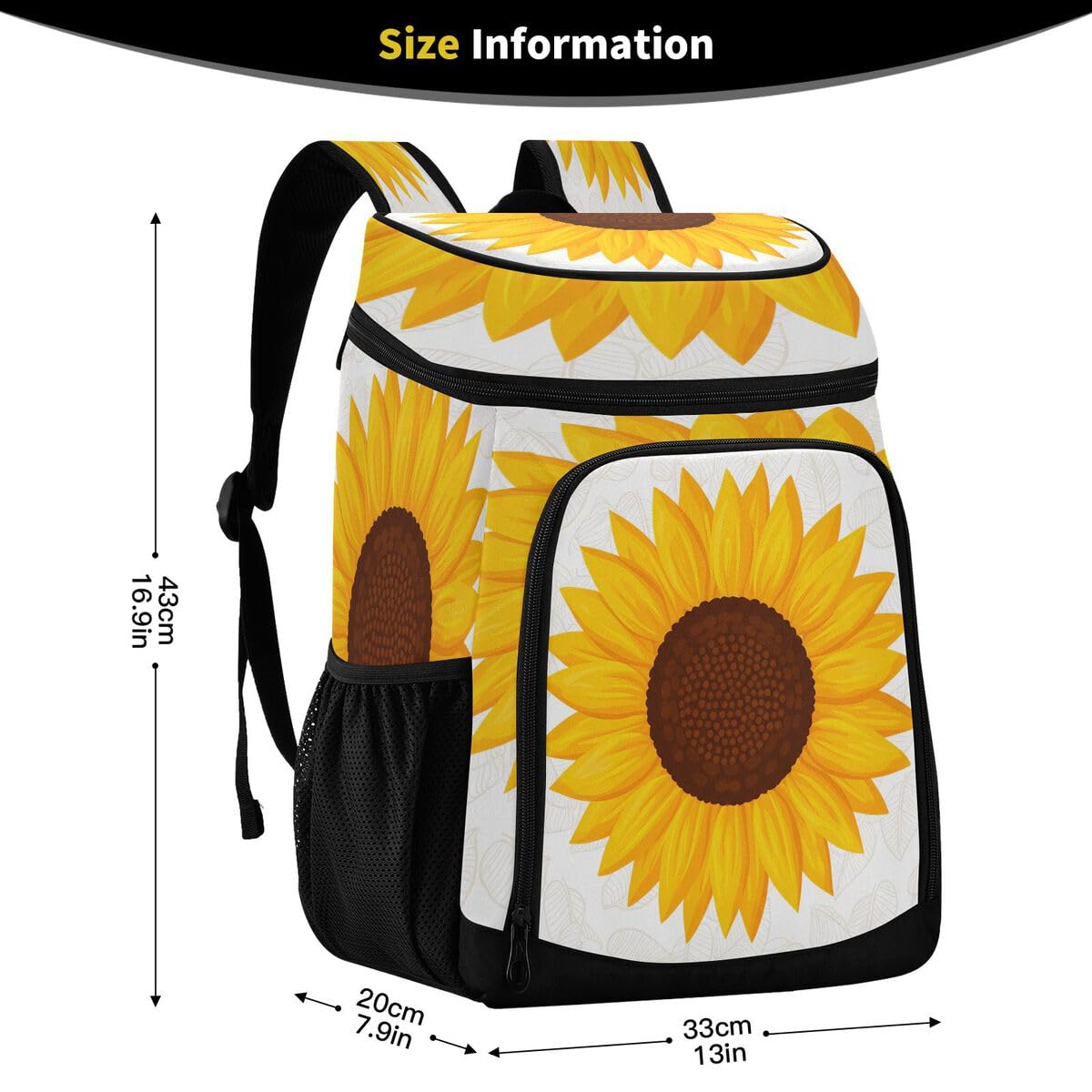 Sunflower White Cooler Backpack Leakproof Insulated Lunch Cooler Bag 30 Cans Camping Backpacks for Beach Road Trip Picnic