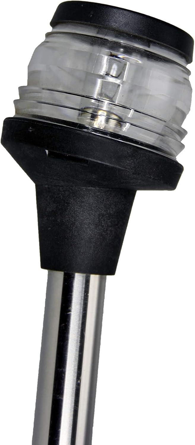 Pactrade Marine S.S 24" All-Round 360 degree Stern Navigation Anchor light Pole Light w/Collar with 2-Prong Base Socket Standard pole for Pontoon, Fishing, Boat, Kayak