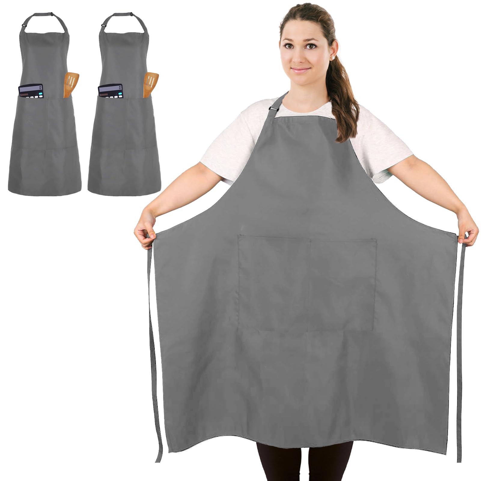 FunChaos 2 Pack Plus Size Aprons, Large Kitchen Apron with 2 Pockets for Big Men and Women for Cooking, Cleaning, Gardening