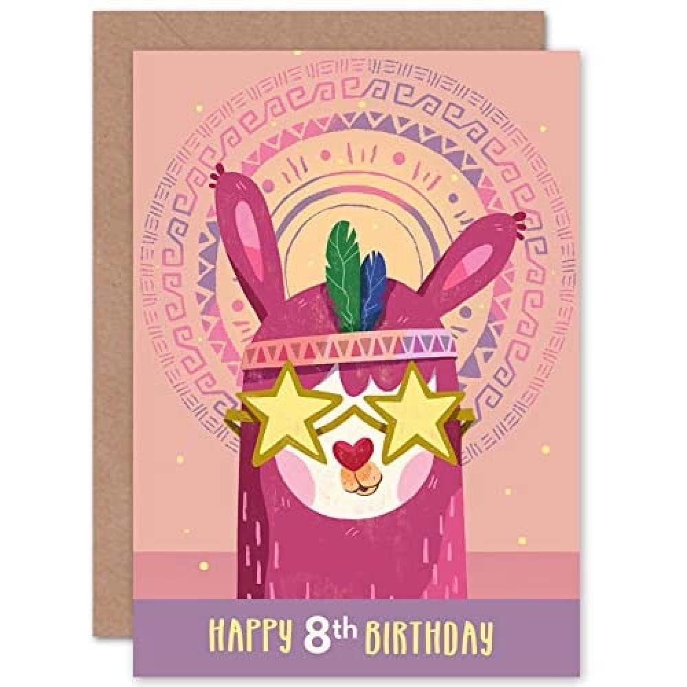 Artery8 - Greeting Card - Llama Stars 8th Birthday - Pink