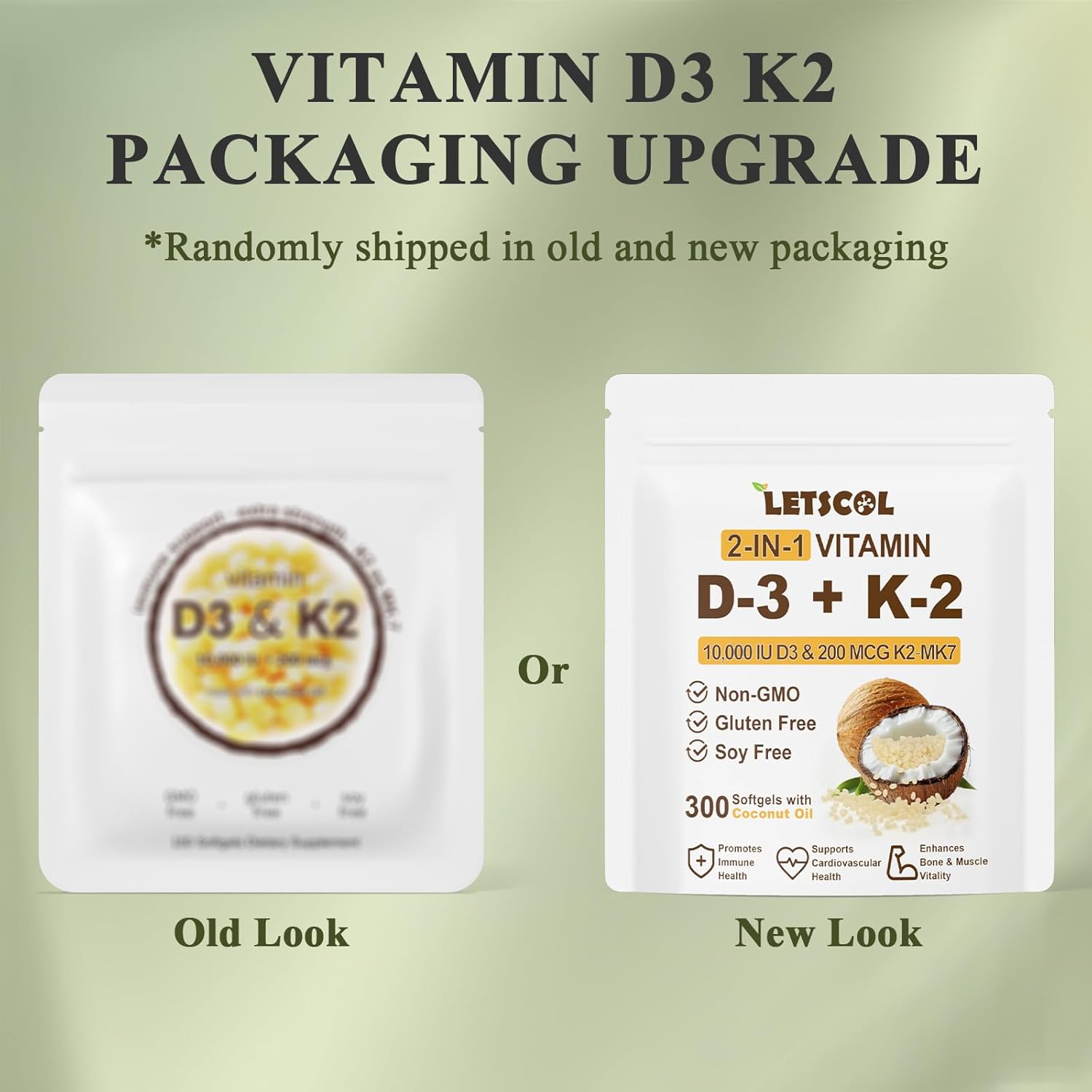 2-in-1 Vitamin D3 K2 Supplement Softgel, Vitamin D3 10000 IU and Vitamin K2 200 mcg, K2 MK7 with D3 Vitamin Supplement Support Immune, Heart, Joint, Teeth & Bone Health 300 Count (Pack of 1) 10,000 IU D3 & 200MCG K2 300 Softgels image 3 of 8 B0DB8G1JBK