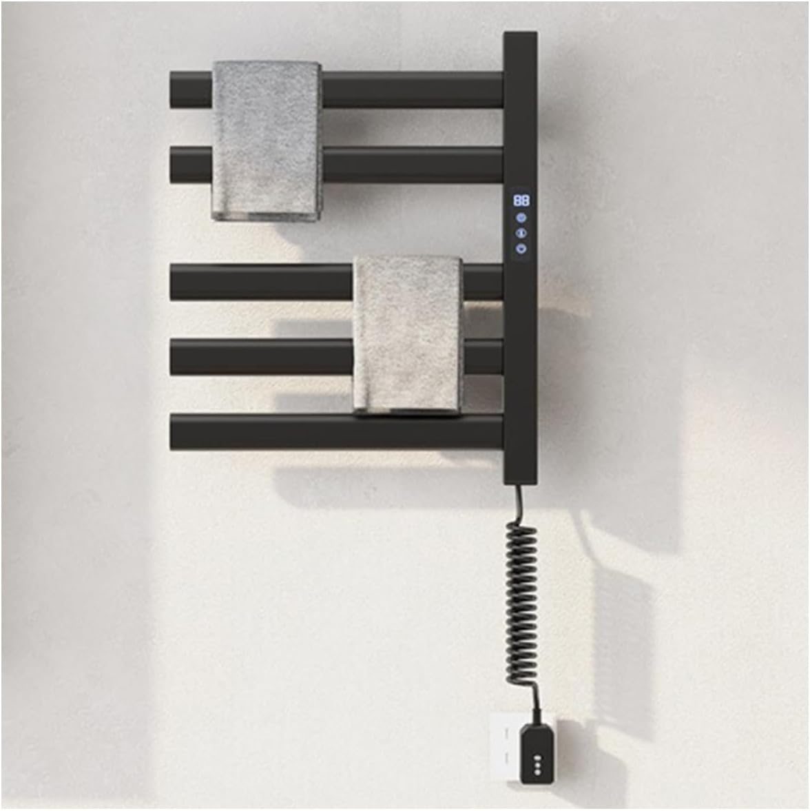 Electric Towel Warmer Rack for Bathroom, 5-Bar Wall Mounted Heated Towel Heater with Built-in Timer & Smart Temperature Control, Plug-in, Stylish Black Finish