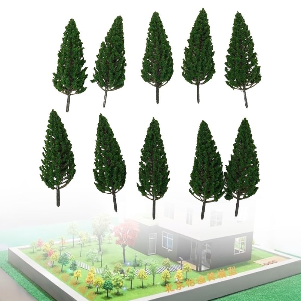 10 árboles de pino de plástico verde para escala G, diseño de ferrocarril, decoración de paisajes, accesorios de diorama, 11 cm de altura