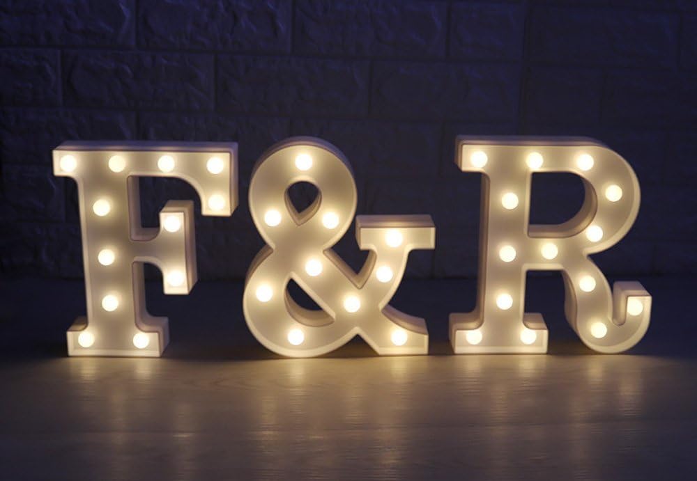CSKB LED Marquee Letter Lights 26 Alphabet Light Up Marquee Letters Sign for Wedding Birthday Party Battery Powered Christmas Night Light Lamp Home Bar Decoration F