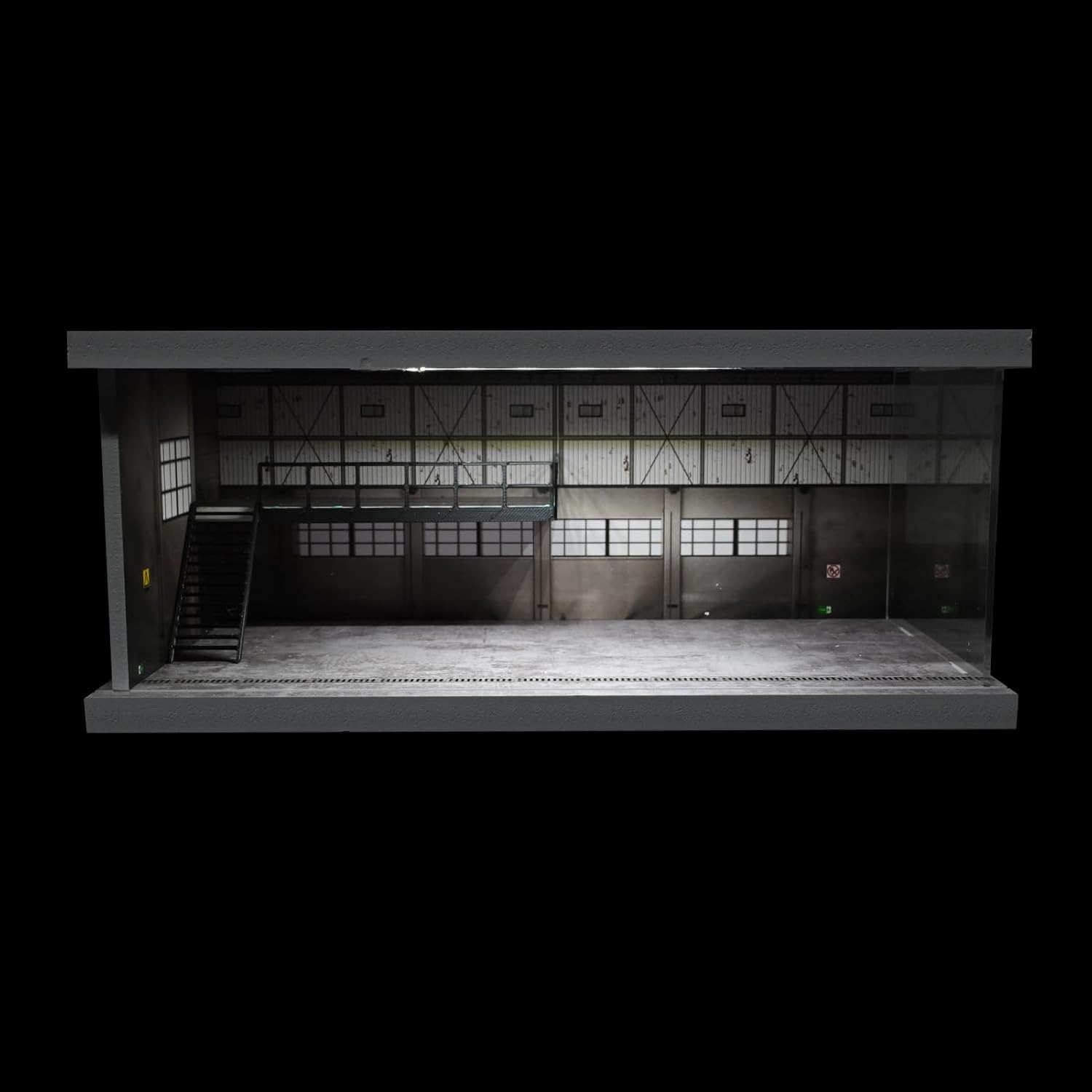 1:64 Diorama 2 Tier Garage Model LED Parking Lot Scene Display Case | Workshop Showroom Model With Stairs, Display Box for 1/64 Diecast Hot Wheels Cars Display