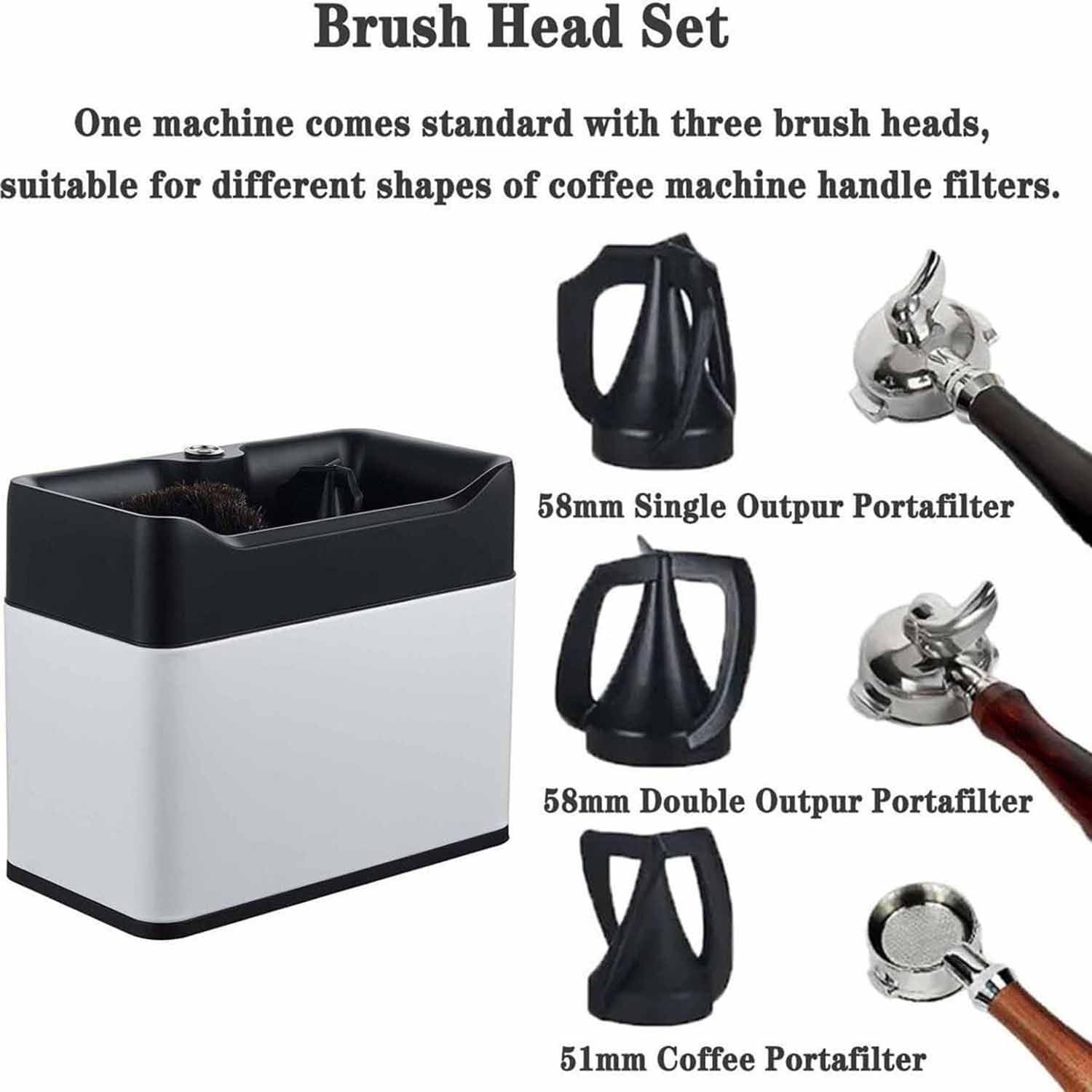 Limpiador automático de portafiltros de café con 3 raspadores y cepillo para una fácil eliminación de molidos