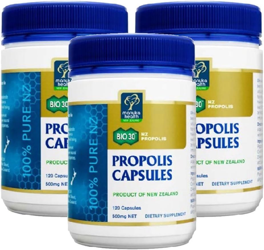 Manuka Health Bio30 Propolis 500mg 120 Capsules 100% Pure New Zealand Bee Propolis Immune System Support (Pack of 3)