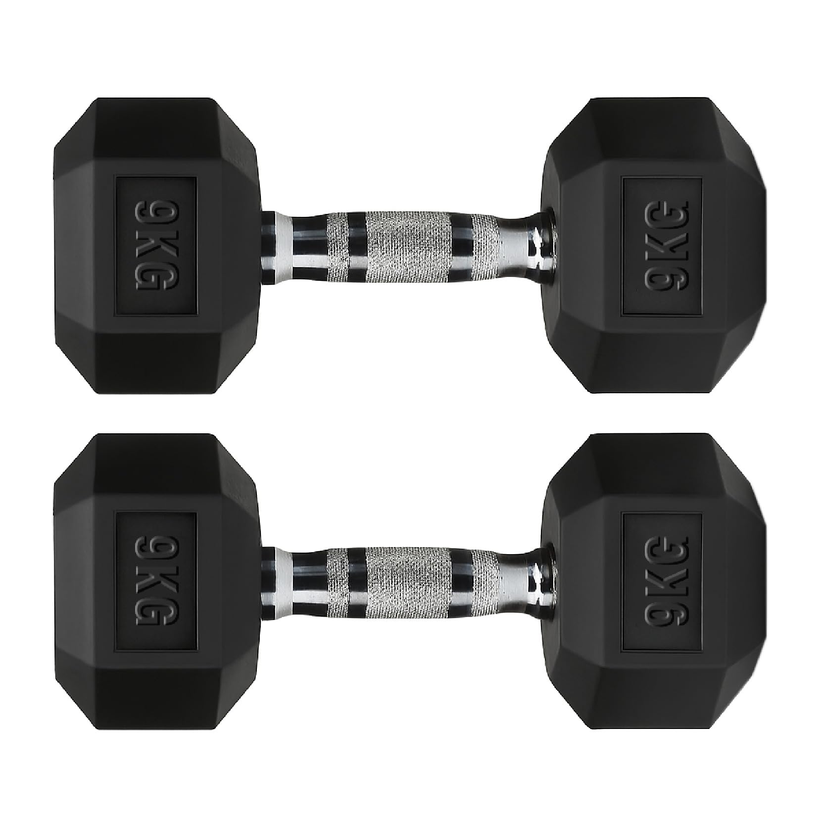 Hex Dumbbells Rubber Coated Cast Iron, Knurled Metal Handles, Anti-Roll Hex Design for Home Gym Strength Training and Weight Lifting, 1kg to 30kg Pairs and Sets (9kg-Pair) โ image 1