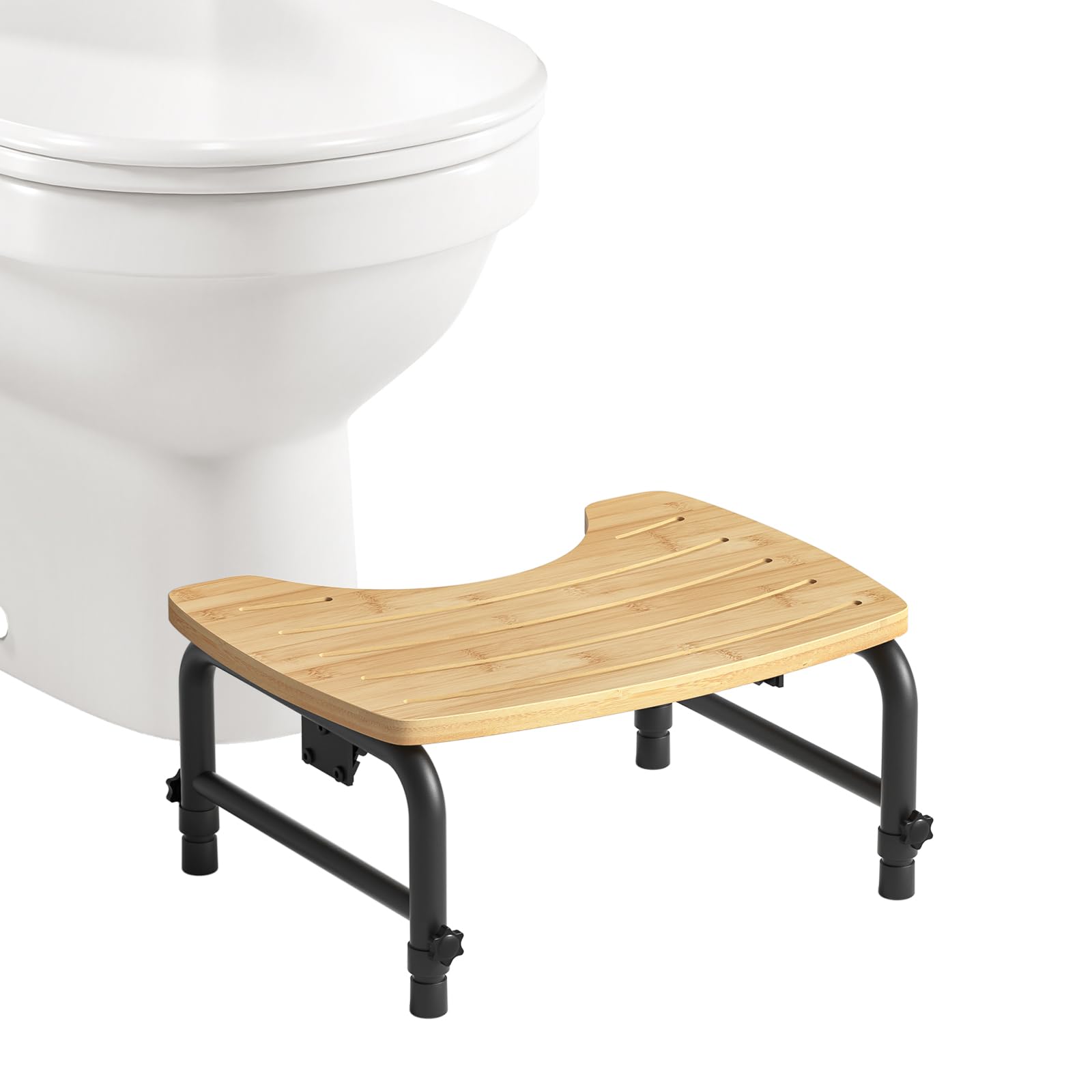 Skokliz Bamboo Squatting Potty for Adult Toilet Stool, Adjustable Height 7-9 Inch Ergonomic Squatting Aid, Non-Slip Toilet Poo Stool Adult, Kids Aid and Seniors, Bathroom Step Stool