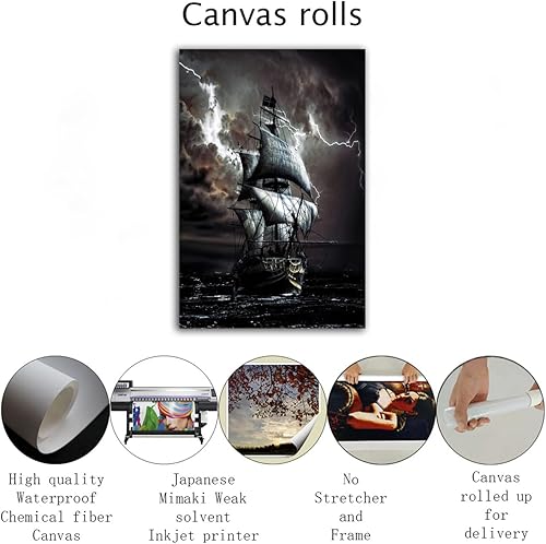 Vista 32 de RAOMAAE Cuadro de arte de pared de batalla naval, barco pirata, velero, póster impreso, lienzo moderno, hogar, sala de estar, oficina, decoración