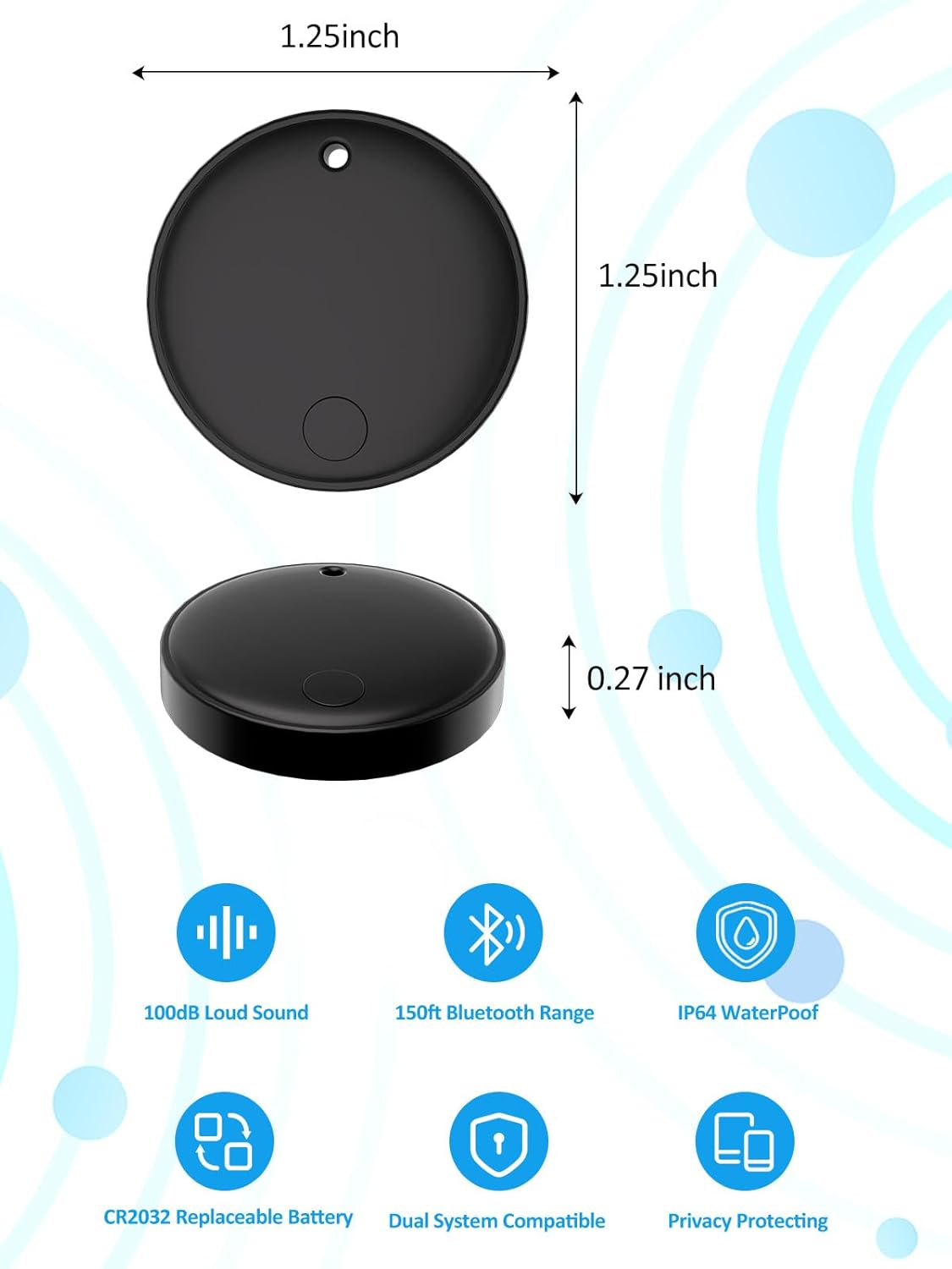 Smart Tracker Tag for iOS | Android, Item Locator Key Finder Works with Apple Find My & Google Find Hub | Bluetooth Tracker for Luggage, Keys, Wallet, Suitcases - 2 Pack