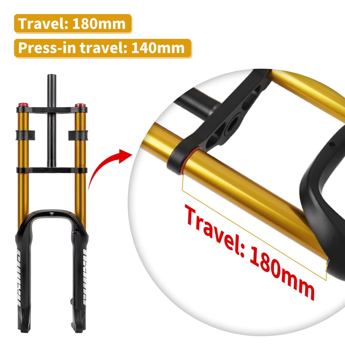 Forcella MTB 20 ammortizza taescursione 180mm Bici da 4.0 Fat Suspension Dritta QR 9x135mm Freno a Disco Rimbalzo Regolabile Forcella Fat Air for Bici elettrica Neve Spiaggia