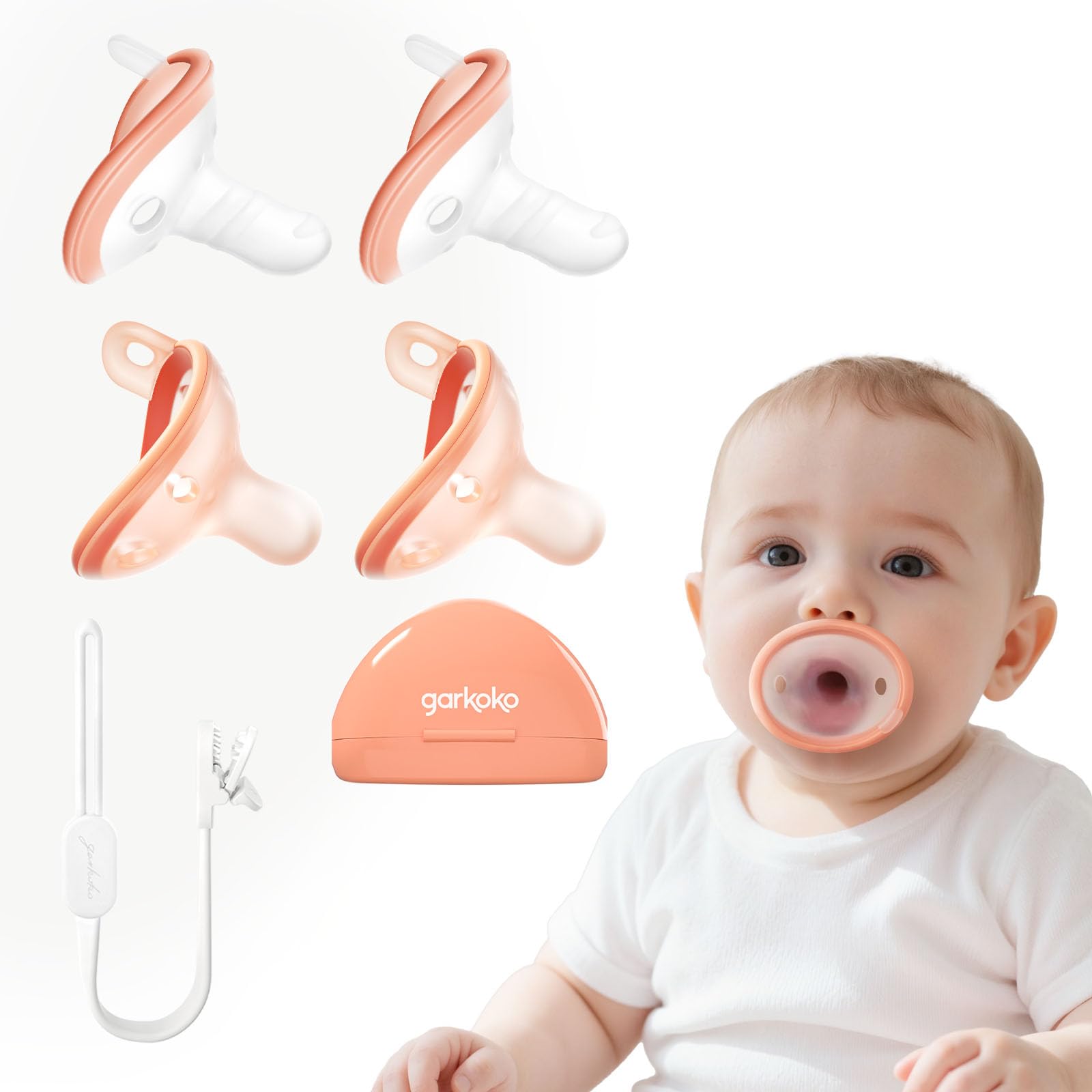 Photo 1 of Breast-Like Thumb Shape Baby Pacifiers 0-6 Months 2 Pack with Clip Case