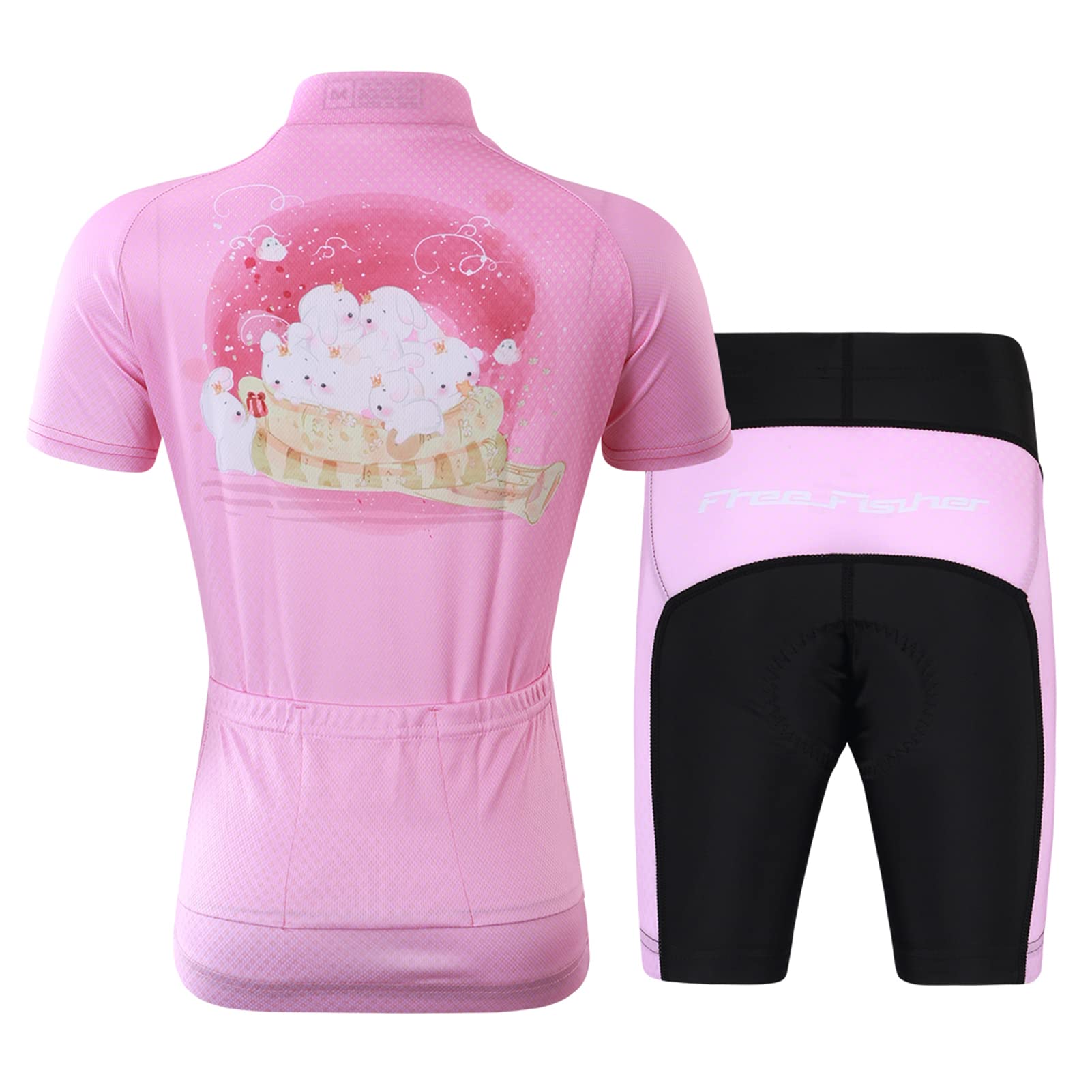 Kinder Radtrikot Set Jungen Radsport Bekleidung Mädchen Fahrrad Trikot Kurzarm & Kurz Radhose mit Sitzpolster