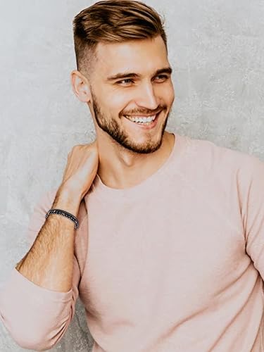 Miniatura 4 de Long tiantian Mens Bracelet Bracelet for Men Leather Cuff Bracelet Black Leather Wrap Bracelet Studded Boho Cuff Bracelets Handmade Splicing Bangle