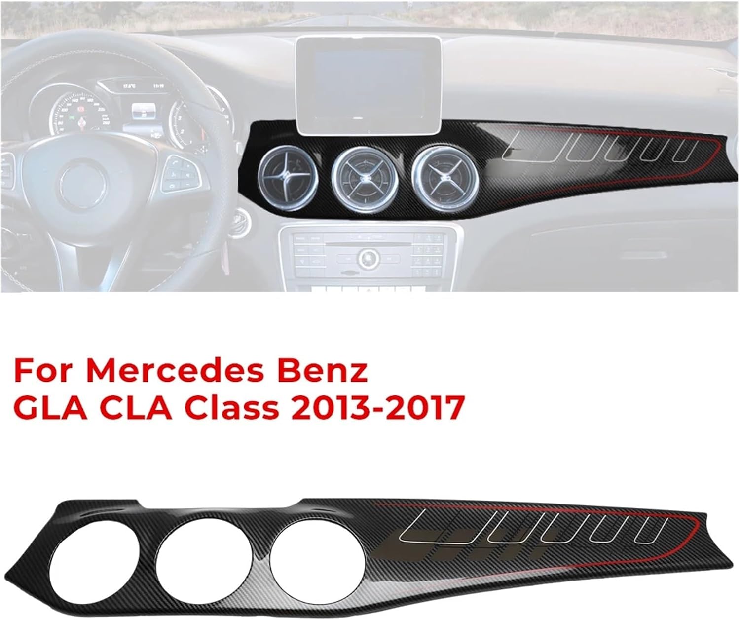 Carbon Fiber Dashboard Center Console Air Condition Panel Decoration，Compatible with Mercedes Benz GLA CLA Class （2013-2017）Outlet Cover Trim