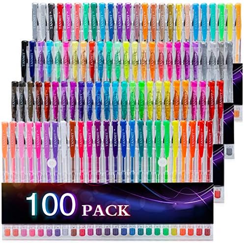 Tanmit 100 Coloring Gel Pens Set for Adults Coloring Books- Gel Colored Pen for Drawing, Writing & Unique Colors Including Glitter, Neon, Standard, Symhony, Milky & Metallic