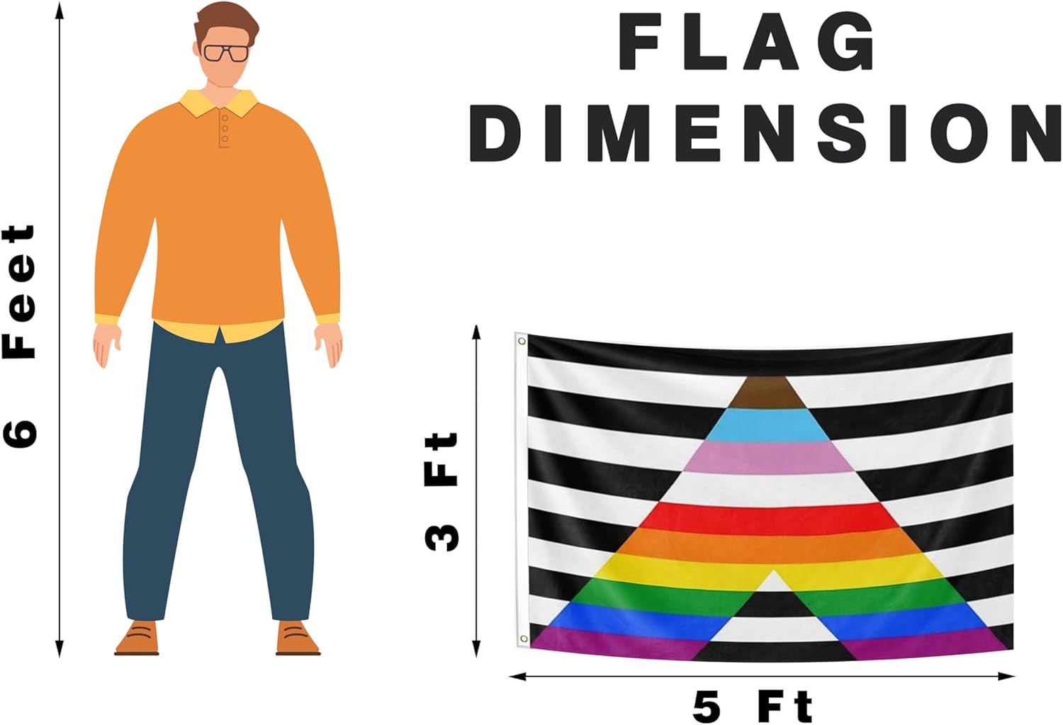 Gay Straight Ally Progress Rainbow Pride Flag 3x5ft Double Sided 3 Ply Vivid Color LGBTQ+ Community Banner Gay Lesbian Bisexual Transgender Flag For Pride Month Events Parades Party Decor