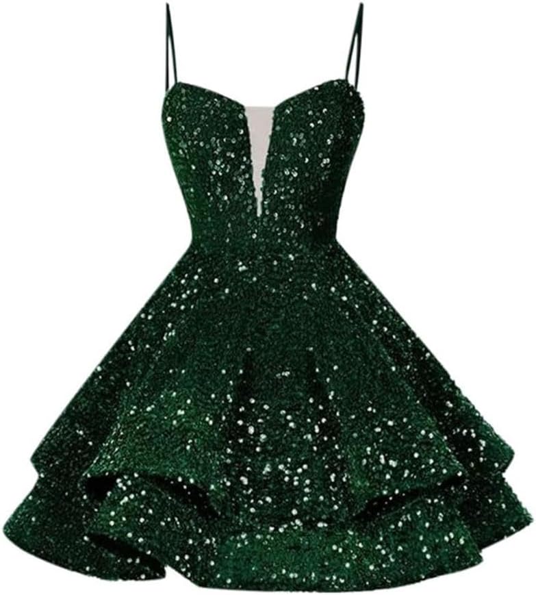 Red Dresses for Women Christmas Sequin Homecoming Push Up Ruffle Tiered Dress Sparkly Elegant Cocktail Dress