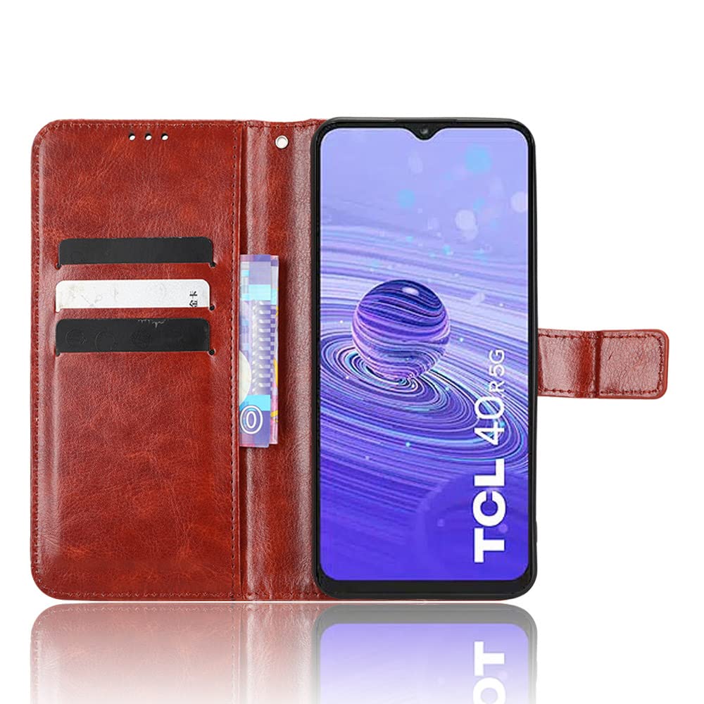 HAOYE Leather Folio Cover per TCL 40 R 5G (TCL 40R 5G), PU Premium Filp Case Custodia in Pelle Portafoglio con [Funzione Stand] [Porta Carte] [Magnetica], Marrone