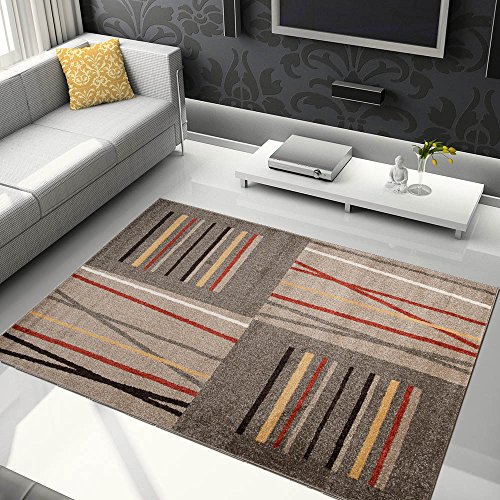 Tapiso Jawa Alfombra Salón Comedor Dormitorio Diseño Moderno Beige Rojo Naranja Marrón Pelo Denso Frise 160 x 220 cm