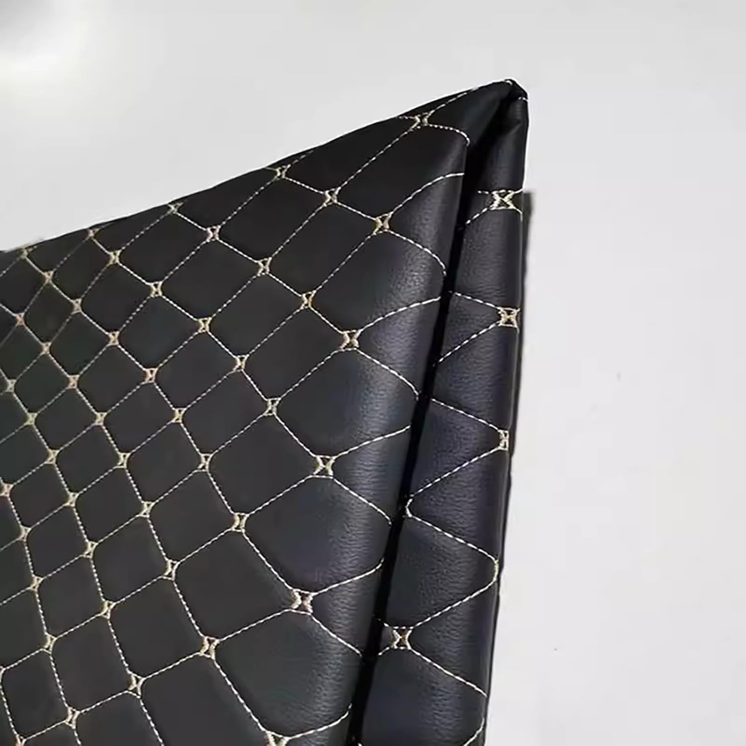 Faux Leather Fabric Foam Quilted Vinyl Diamond Pattern Foam Backed for Cars Seat Cover Furniture Auto Headliner Repair Upholstery Headboards DIY Crafts(Size:1.5x1m/59x39in,Color:White Thread)