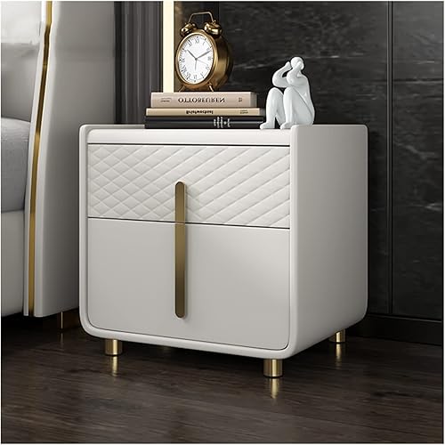 AVLUZ Mesita de noche moderna mesa de noche rectangular con 2 cajones mesita de noche de cuero de madera armario de almacenamiento que combina