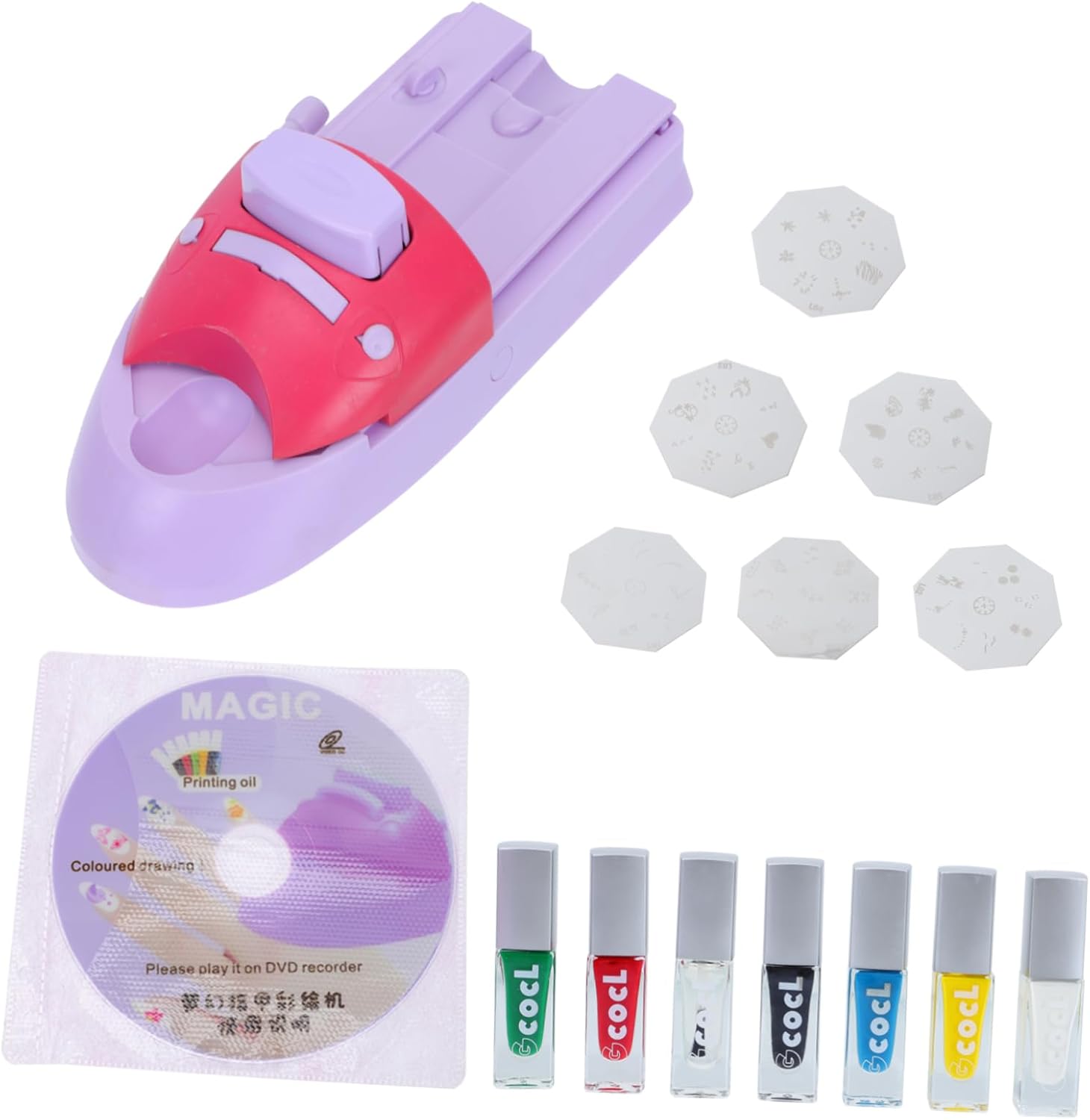 Gatuida Portable Nail Printing Machine Set DIY Nail Art Printer Stencils 5 Steel Plates and for Home Manicure and