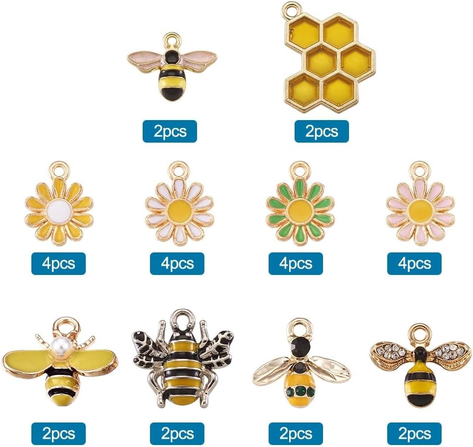 KISSITTY 28pcs/box Enamel Bee Charm Pendants Daisy Flower Dangle Charm for Earrings Necklace Bracelet Jewelry Making and Crafting - Image 4