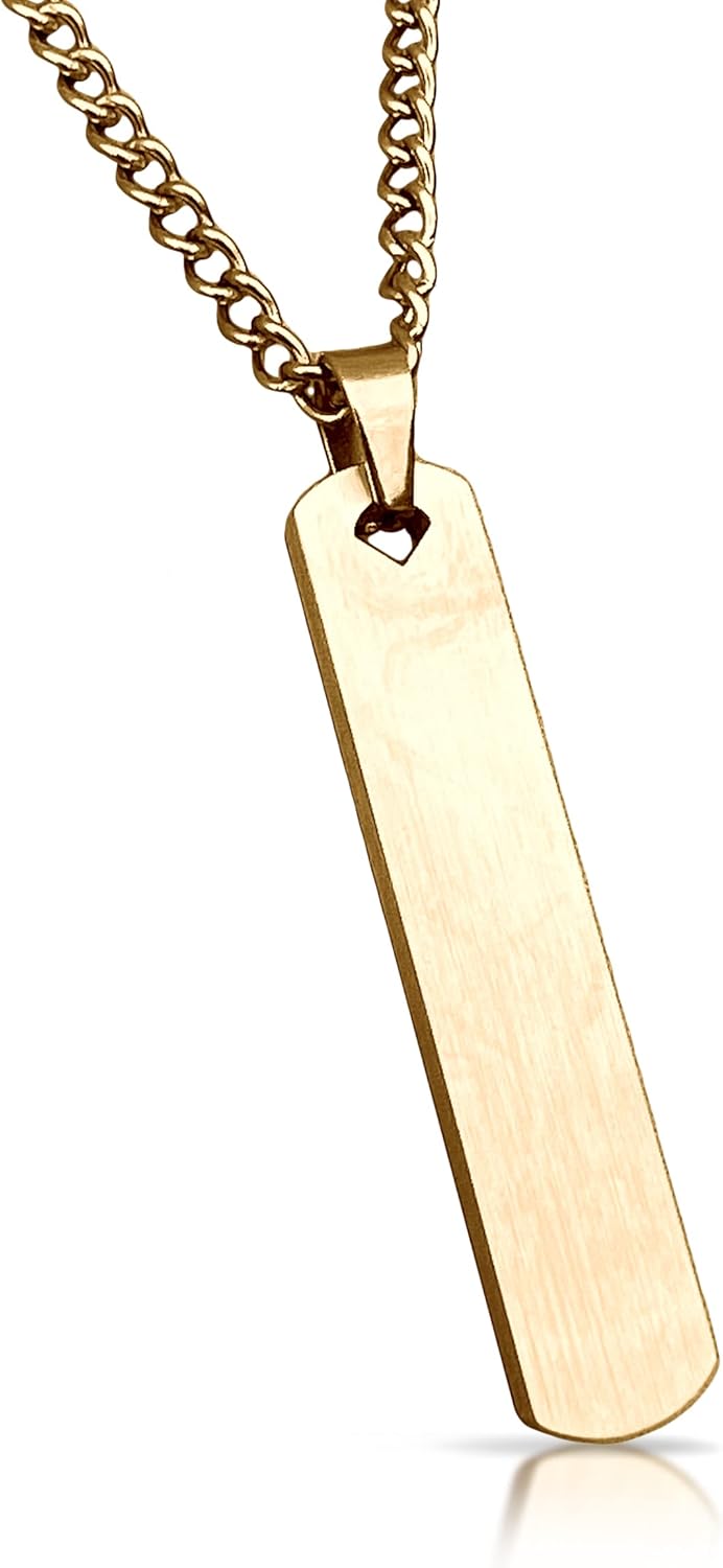 Elite Athletic Gear Bar Pendant With Chain Necklace - 14K Gold Plated Stainless Steel