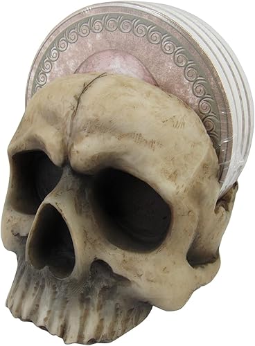 Miniatura 1 de DWK Soporte decorativo de calavera con posavasos absorbentes de bebidas, 4 posavasos absorbentes con juego de soporte, accesorios de cocina góticos