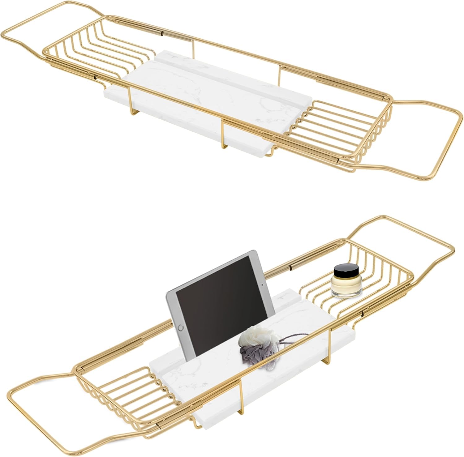 Expandable Bath Tub Tray Caddy Holder for Tablet Towel Bath Products Fit Bathtub or Kitchen Sink Luxury Bathtub