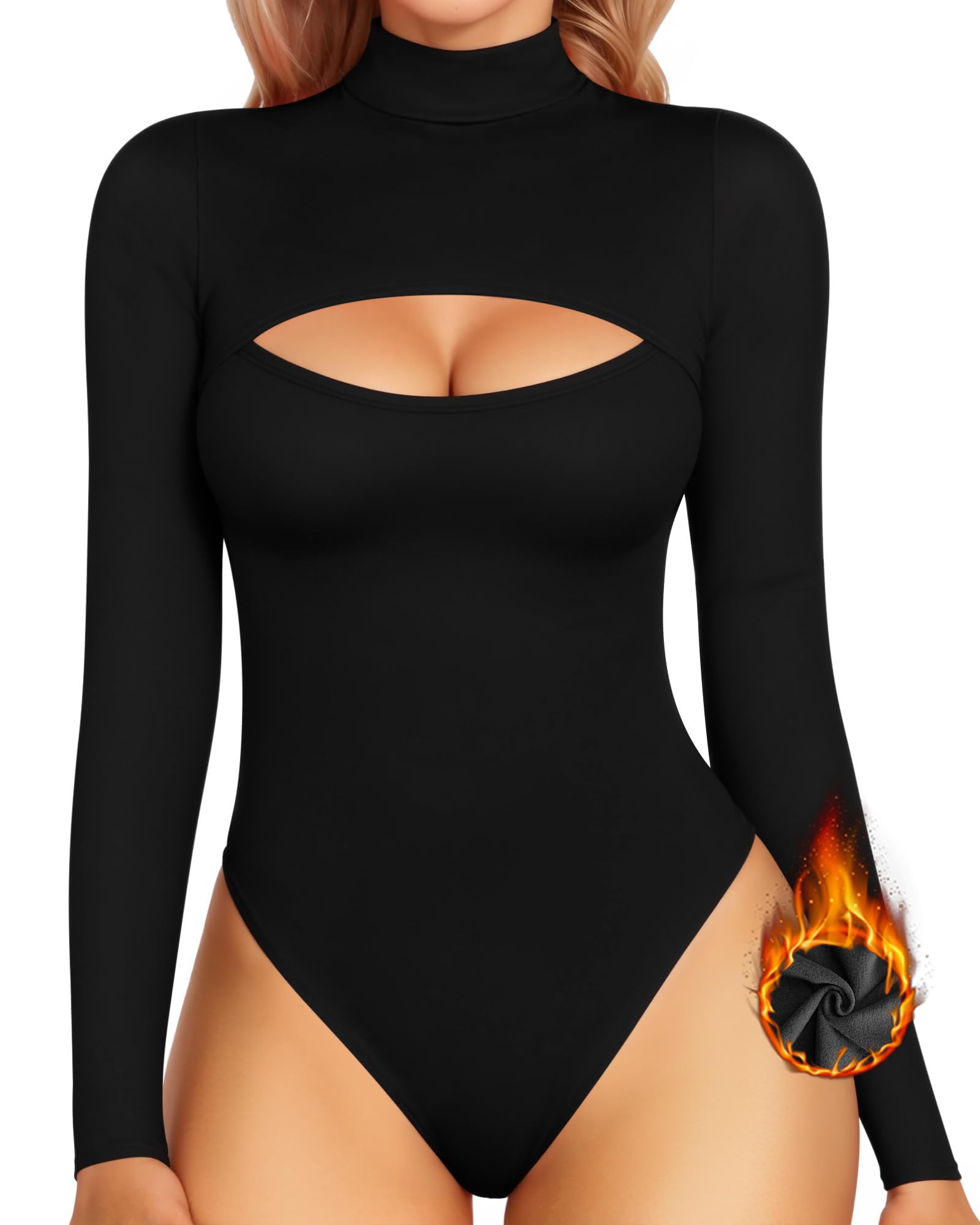 MANGOPOP Women's Mock Neck Cutout Front Bodysuit Long Sleeve Sleeveless Turtle Neck Body Suits Sexy Tops: MANGOPOP Mock Neck Cutout Front Top Long Sleeve Sleeveless Bodysuits for Women