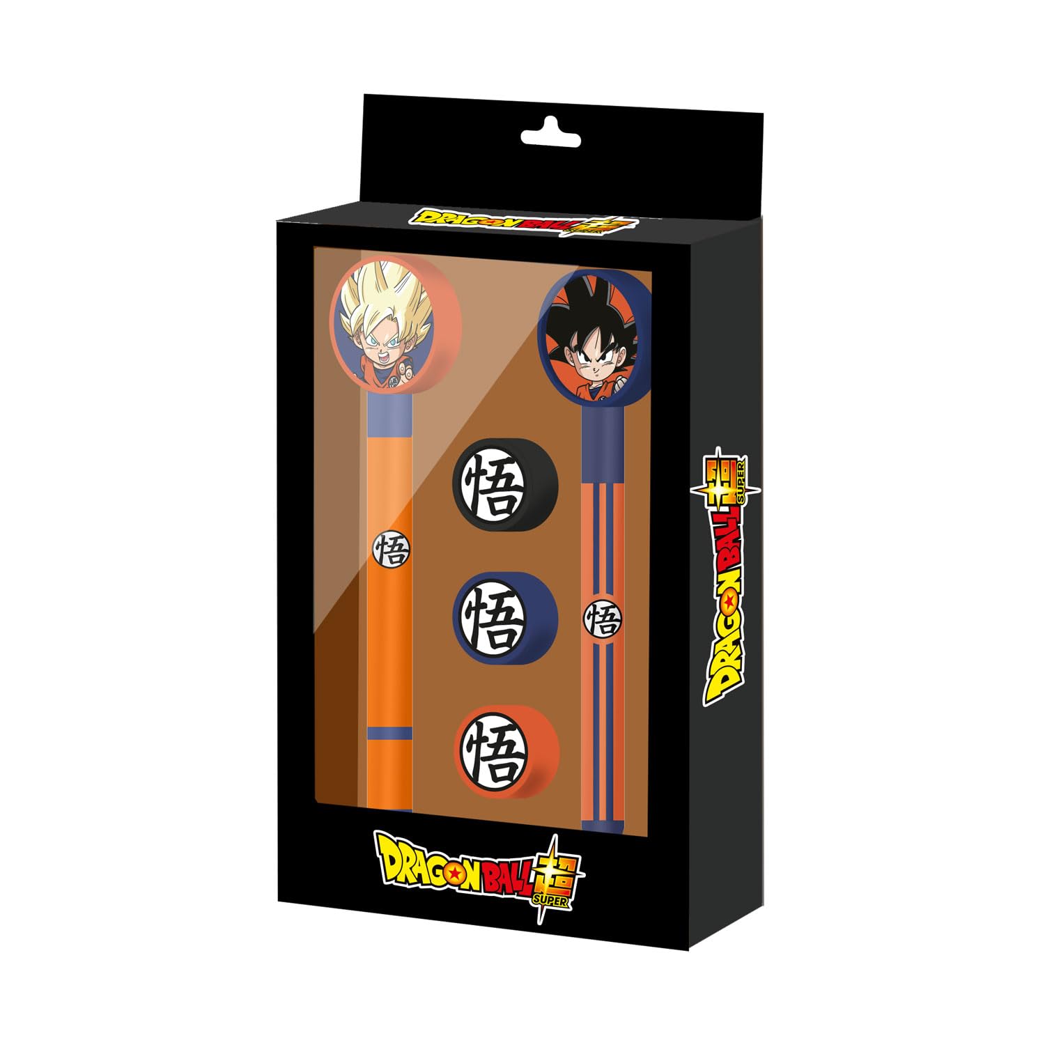 Karactermania Dragon Ball Ultra Instinct-Pack of Erasable Gel Pen + Eternal Pencil + 3 Erasers, Black, 14 x 23 cm