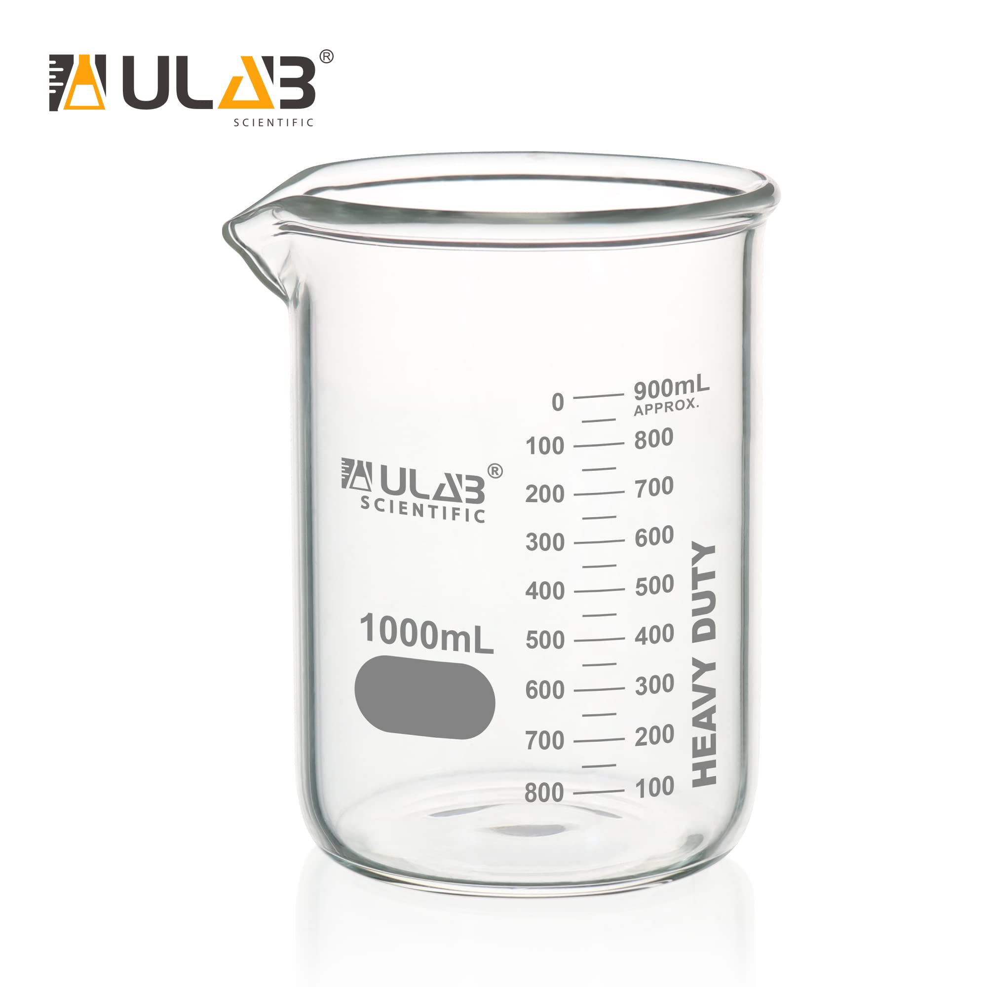 ULAB Becher di vetro, Heavy Duty, con graduazione stampata a doppia scala. 2pcs di Vol.1000ml, UBG1065