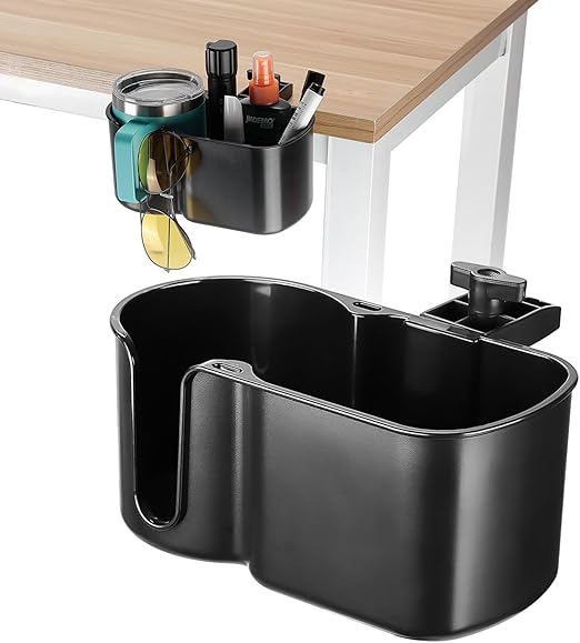 KEMIMOTO Desk Cup Holder, Caddy Organizer for Office Table, Lawn Chair, Golf Cart, Pontoon Boat, Suitable for Most 18-32 oz Bottles, Black