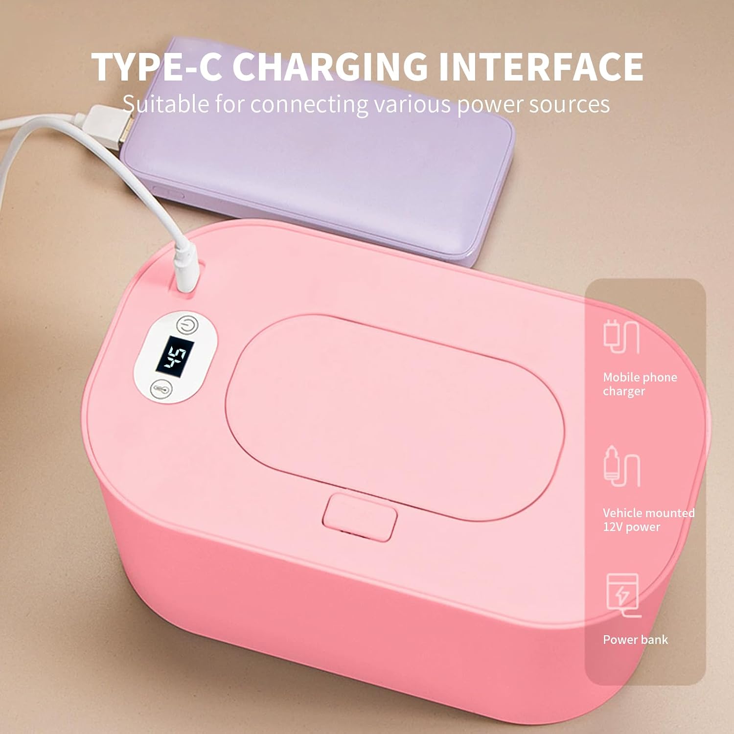 Baby Wipe Warmer and Baby Wet Wipes Dispenser, 5 Modes of Temperature Heating Control Portable Diaper Wipes Warmer for Newborn Baby, Baby Shower Gifts Pink image 2