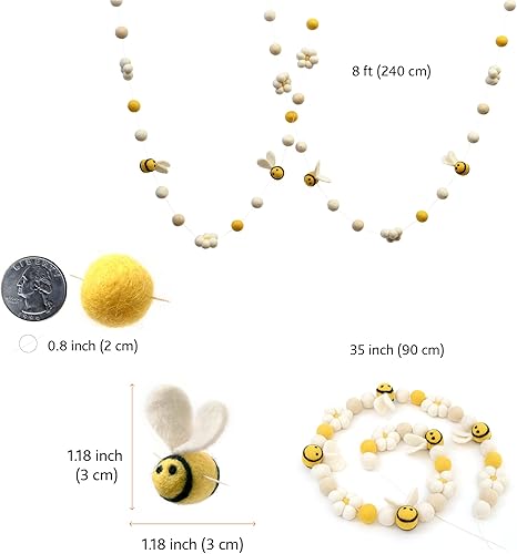 Miniatura 4 de Glaciart One Guirnalda de abejas de fieltro y margaritas de fieltro decoración colgante para guardería habitación de los niños aula decoración