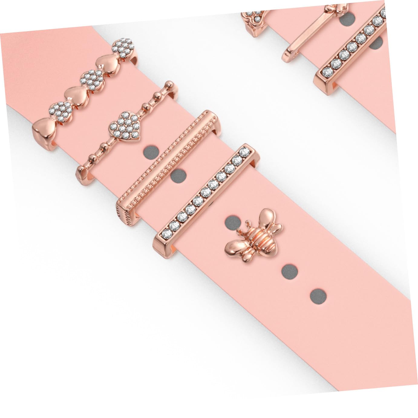 POPETPOP Lot de 10 Breloques Décoratives Rose Gold pour Bracelet de Montre Connectée, Accessoires Anneaux pour Bracelets Compatibles Silicone, Clous Décoratifs Strass, Présent Personnalisé