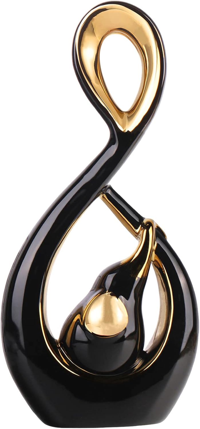 YUNSHID 14in Modern Elephant Statue,Black Gold Elephant