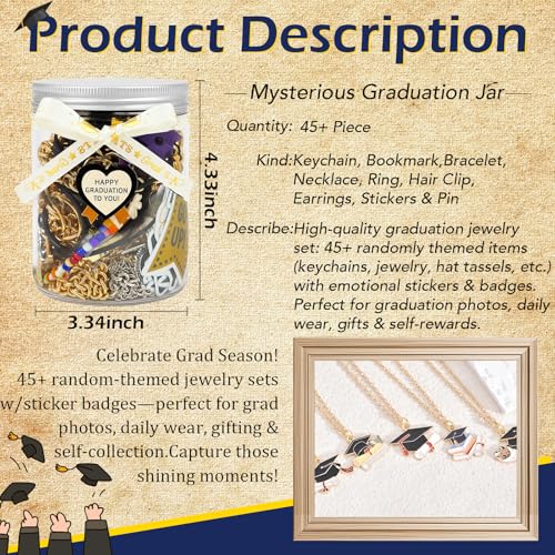 Image of SMUOBT Graduation Mysterious Jewelry Jar Pack, Surprise Jewelry Box for Women (Keychain, Bookname, Bracelet, Necklace, Rings, Hairpins, Earrings, Stickers and Pin) - Graduation Gift, Metal