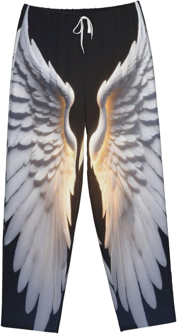 Angel Wing Print Cozy Flannel Pajama Pants For Women,Warm Christmas Pj Pants,Cute Fleece Pajamas