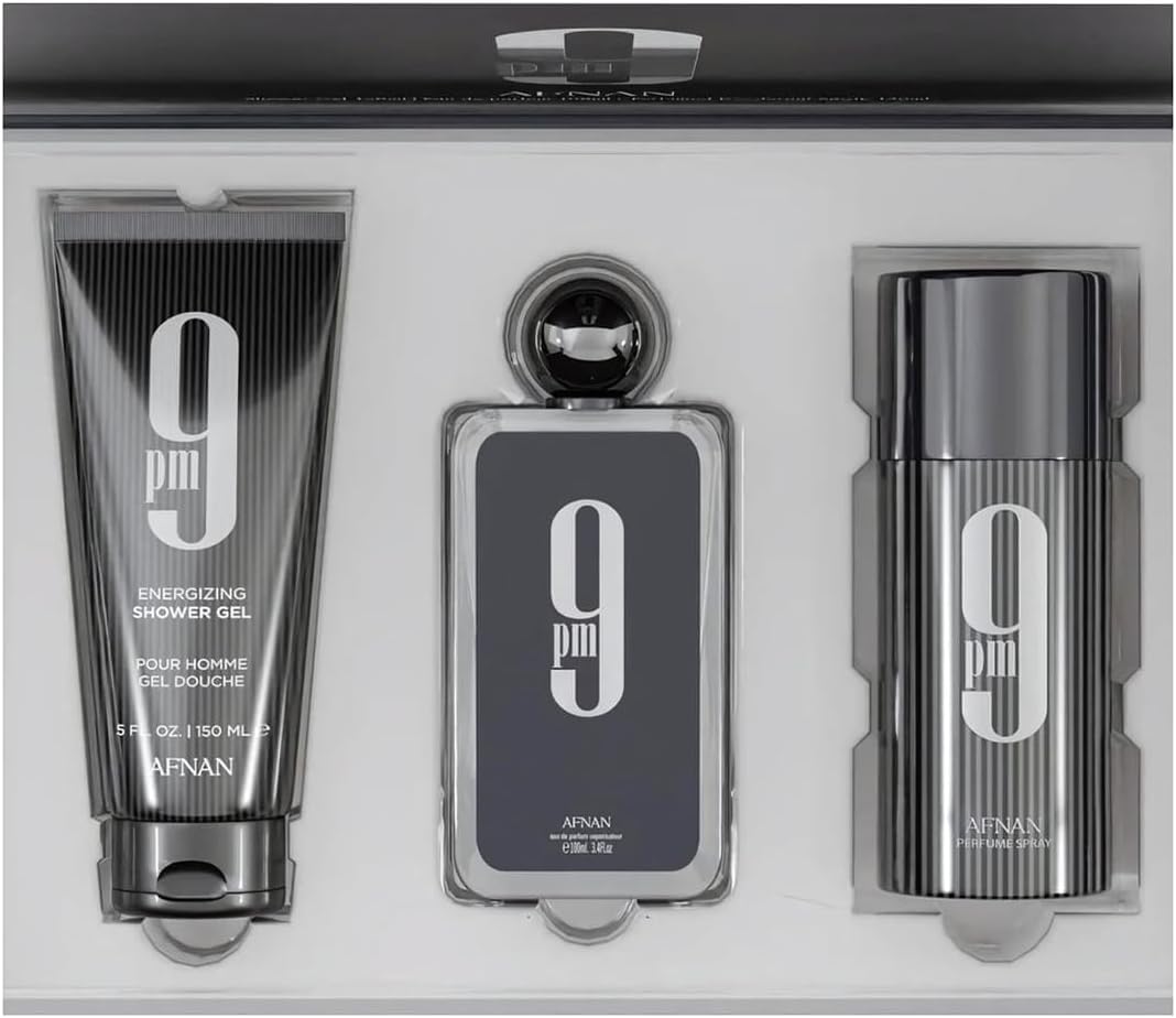9 pm Set Regalo per Uomo, Eau de Parfum 100 ml, Spray Deodorante 150 ml, Gel Doccia Energizzante 150 ml