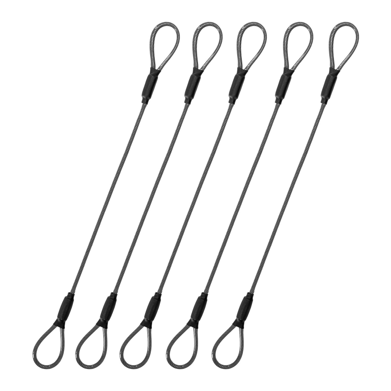 Cables de acero de seguridad con bucles extremos y cuerda corta de vinilo negro antirrobo de 30cm