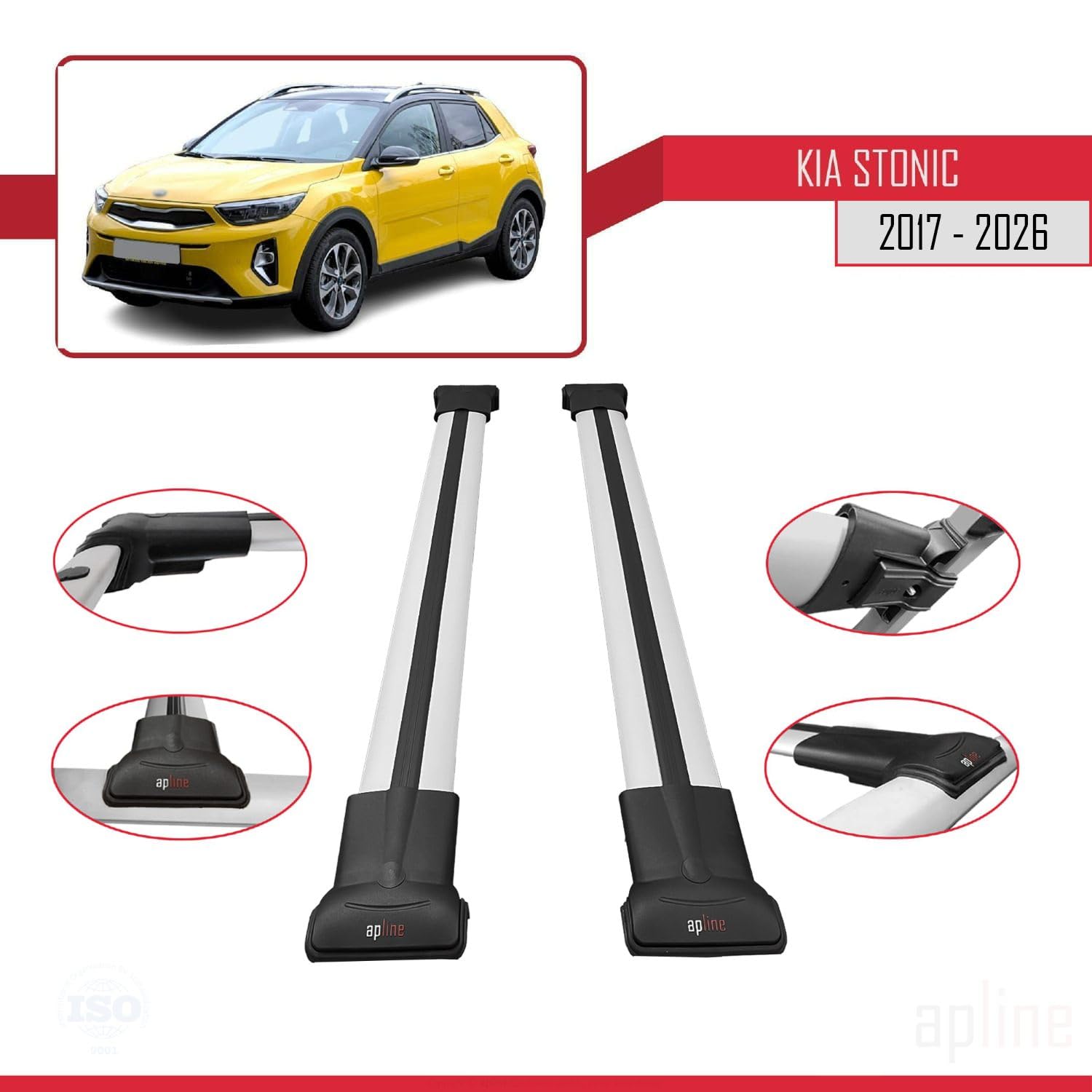 Compatibile con Kia Stonic 2018-2024 Barre Portatutto FLY Modella Portapacchi Barre Tetto GRIGIO
