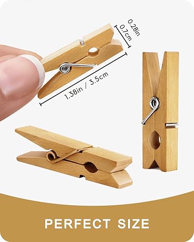 Miniatura 4 de Mini alfileres para fotos, pinzas de color dorado pequeñas, paquete de 100 clips de madera arcoíris coloridos con cuerda de 32 pies para