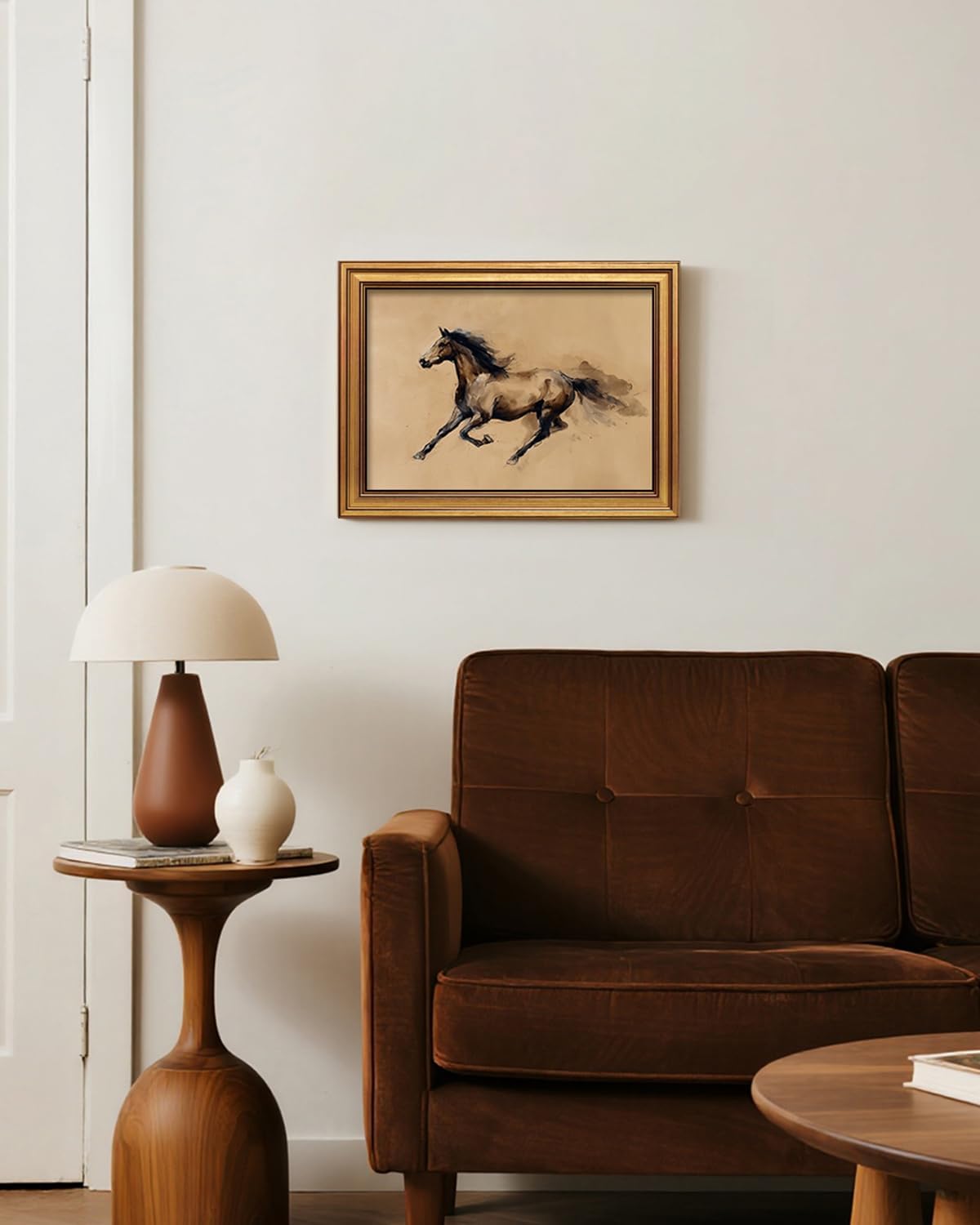 VIYYIEA Gold Framed Canvas Wall Art, Galloping Horse Canvas Prints Home Decor, Sketch Painting Picture, Farmhouse, Living Room, Bedroom Decor Gifts for Friends or Family, 12x16inch