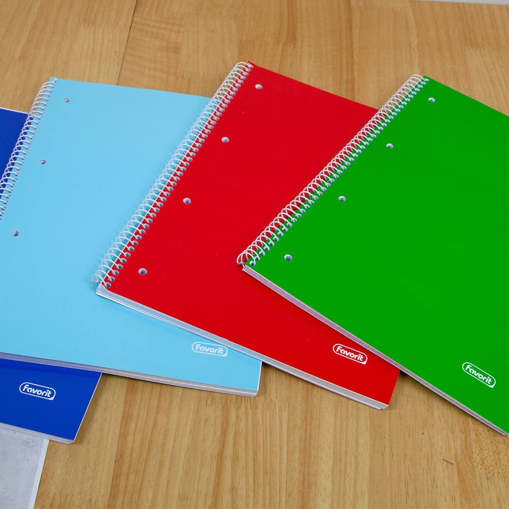 Favorit A4 Spiral Notebooks, 4 mm Squared Strip, 5 Pieces, With Holes And Microperforation, Paper 80 g/sqm, 1 red, 1 blue, 1 green, 1 turquoise + 1 rotating colour      Unknown Binding